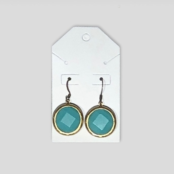 Teardrop Charm Necklace and Earrings Set Gold Turquoise - Picture 3 of 5